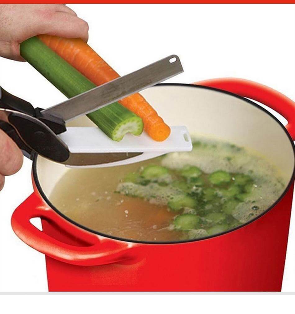 2-in-1 Küchenschneider - Schneidemesser mit Schneidebrett