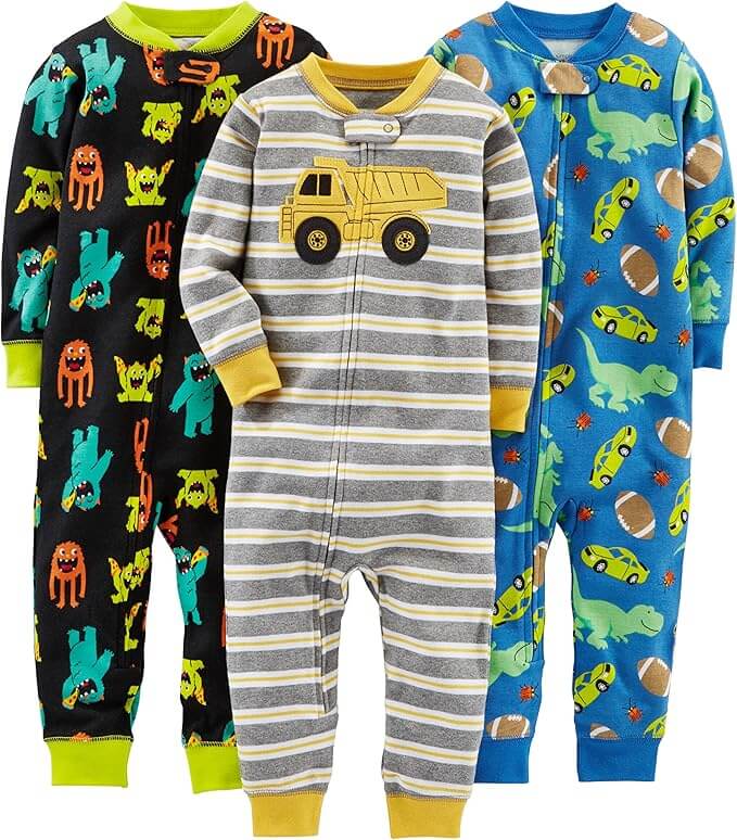 Kinder-Baumwollpyjama-Set: 3er-Pack, Fußfrei