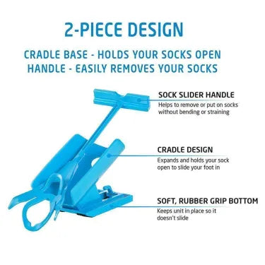 Sock dressing aid kit, including a flexible sock putter and long shoe horn for independent daily living.