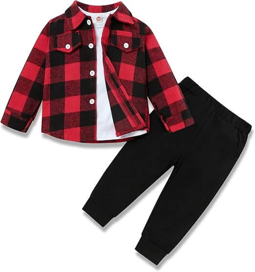 Kleinkind 3-teiliges Outfit - Flanellhemd, Shirt & Hose