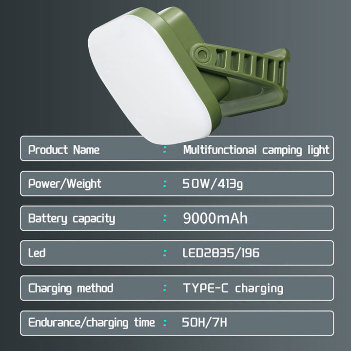 Bright 80W LED light from a solar-charged camping lantern, perfect for dark nights.