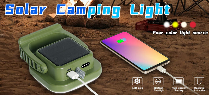 Adventure-grade 80W LED solar lantern, with magnetic base & zoomable light beam.
