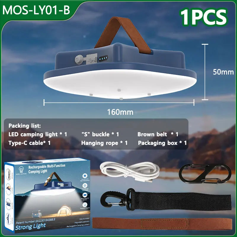 Essential outdoor gear: 80W LED solar camping lantern with powerful LED and zoom.
