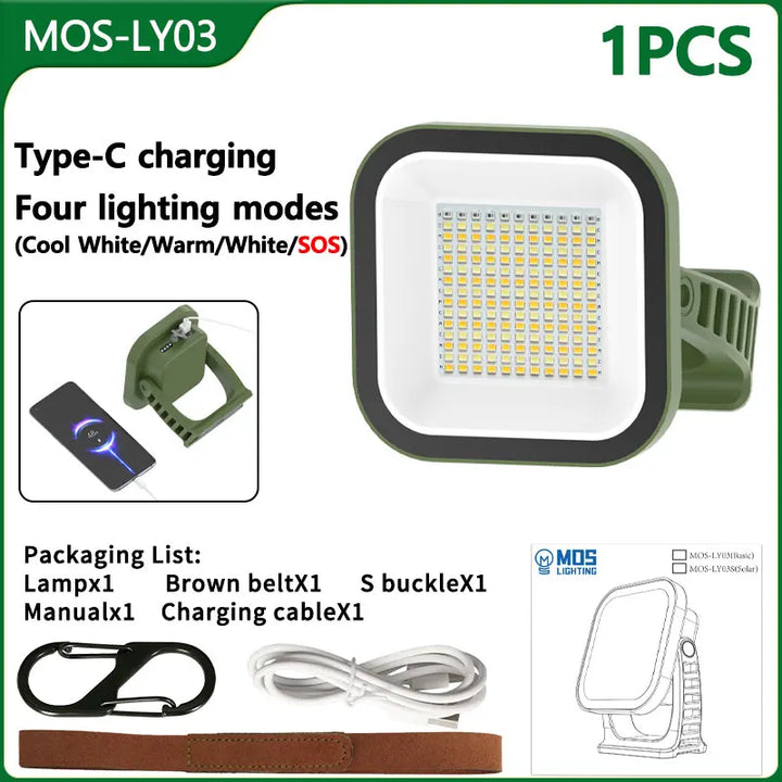 Efficient 80W LED solar light for camping, featuring convenient magnetic mounting.