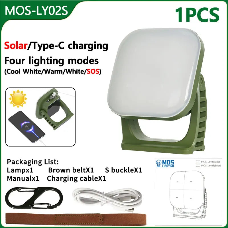 Modern 80W LED solar camping lantern, with magnet and zoom, for ultimate versatility.