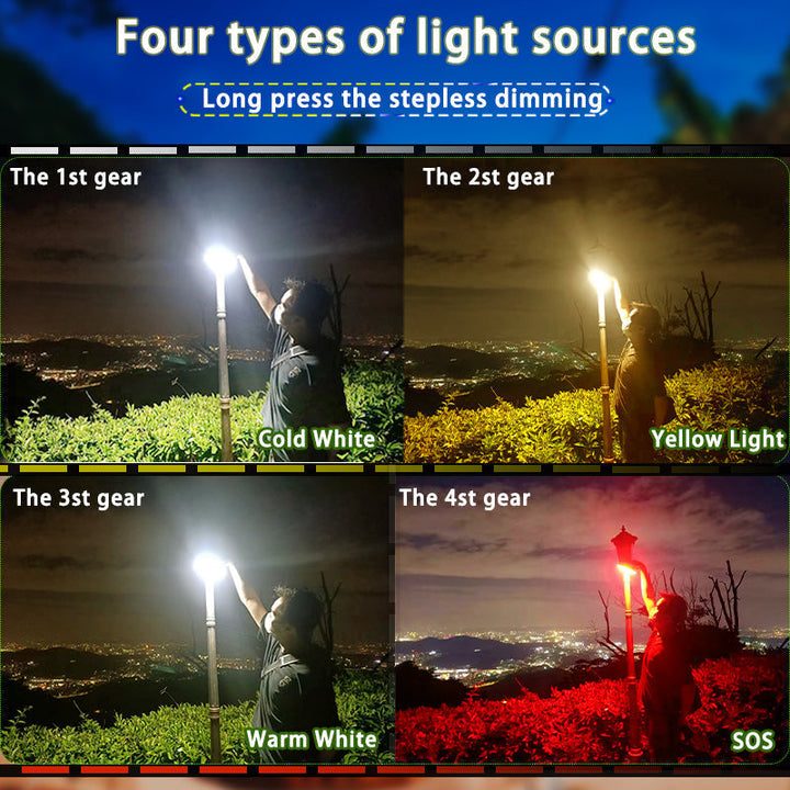 Versatile 80W LED solar light: magnetic, zoomable, ideal for camping and emergency use.