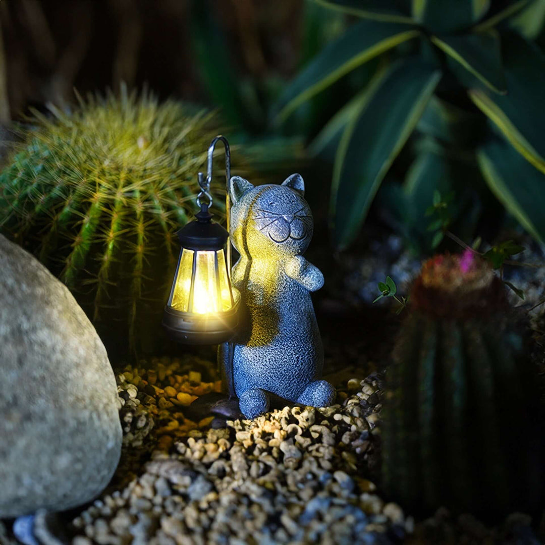 Solar Katzenfigur Garten Deko Leuchtend