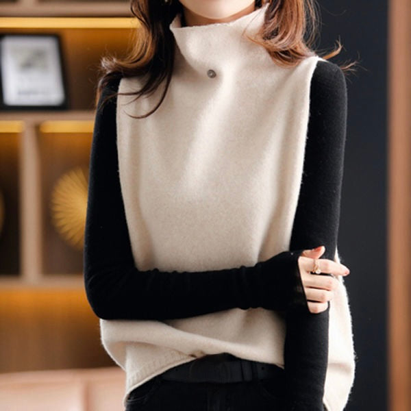 Elegant women's sleeveless turtleneck vest top, a comfortable knit for chic everyday and office wear.