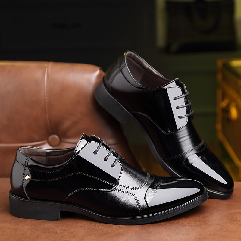 Back view of classic men's two-tone oxford dress shoes, durable heel for comfort and support.