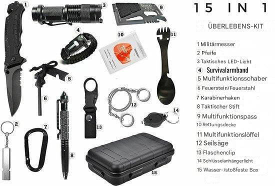 15-in-1 Notfallset für Outdoor & Survival