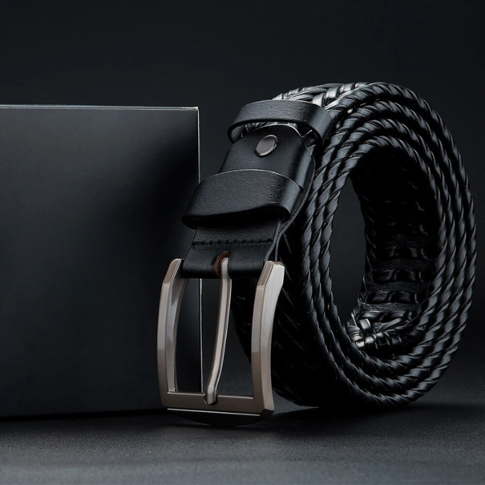 Tan men's braided cowhide leather belt, a stylish and durable accessory that complements various outfits.