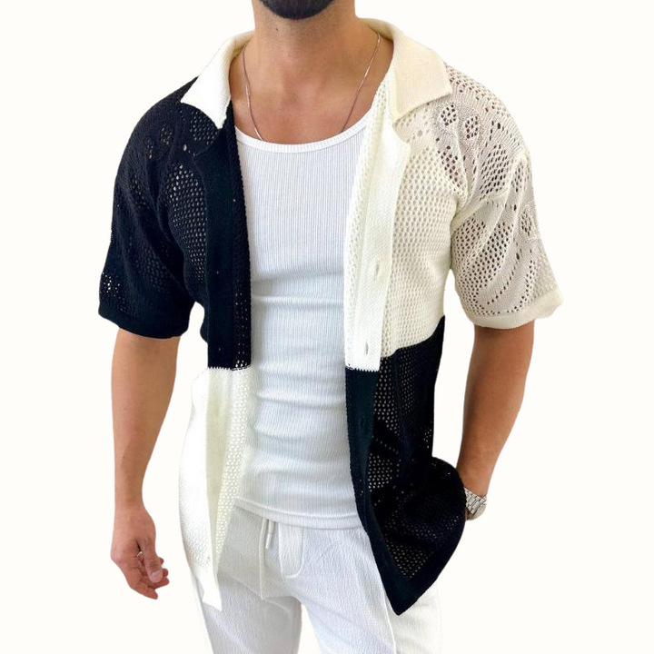Relaxed fit Casa Milo men's summer shirt. Stylish & breathable with a unique perforated design for comfort.