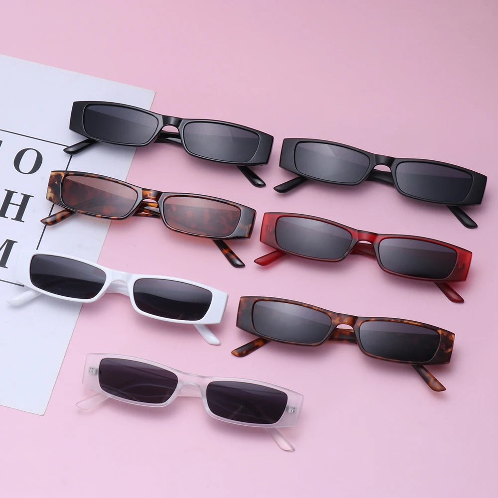 Lightweight women's retro eyewear, slim shades for 90s fashion lovers, UV400 protected.