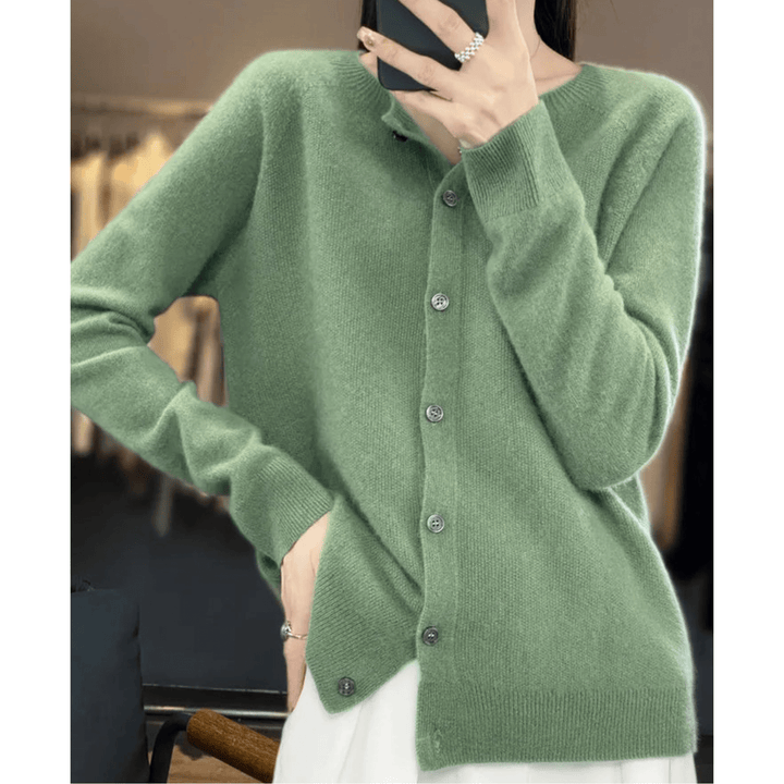 Merinowolle Damen Rundhals Cardigan
