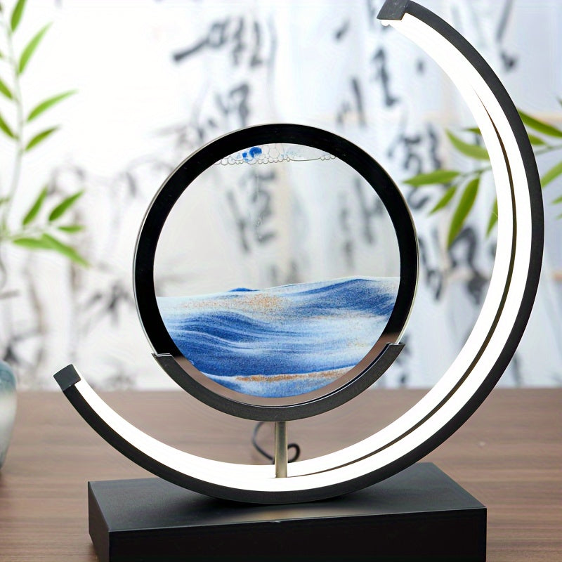 Unique gift idea: LED hourglass lamp with kinetic sand art, ideal for desk or home.