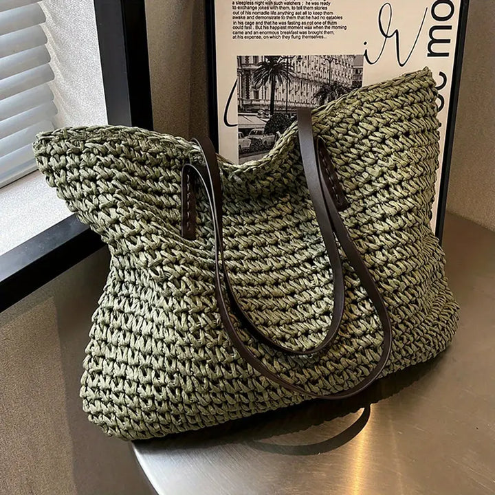 Women's oversized straw beach tote bag, perfect for summer vacations & stylish outings.