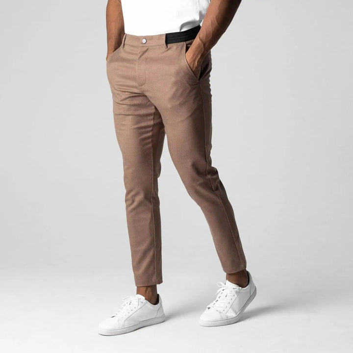 Men's fashion chinos with stretch for comfort. Tailored fit pants, great for casual or office wear.