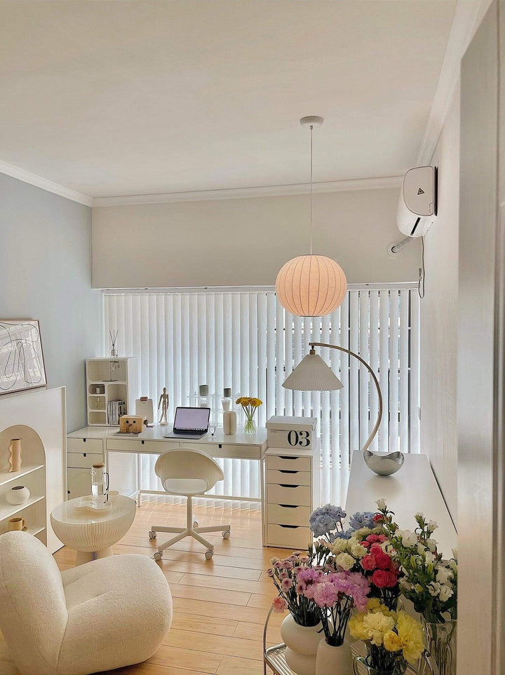 Moderne Hängelampe Weiß - Seide &Stahl