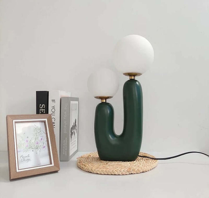 Moderne Kaktus Tischleuchte mit Milchglaskugeln