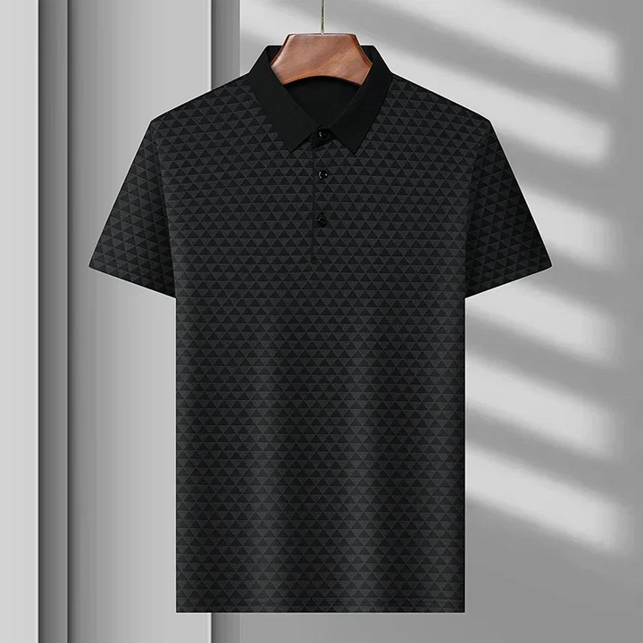 Men's short sleeve diamond pattern polo for smart casual, easy care, comfortable, everyday style. Classic shirt.