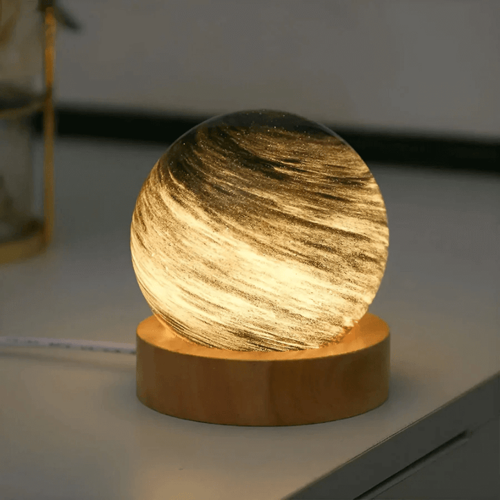 3D Mini Planetenlampe mit Holzsockel