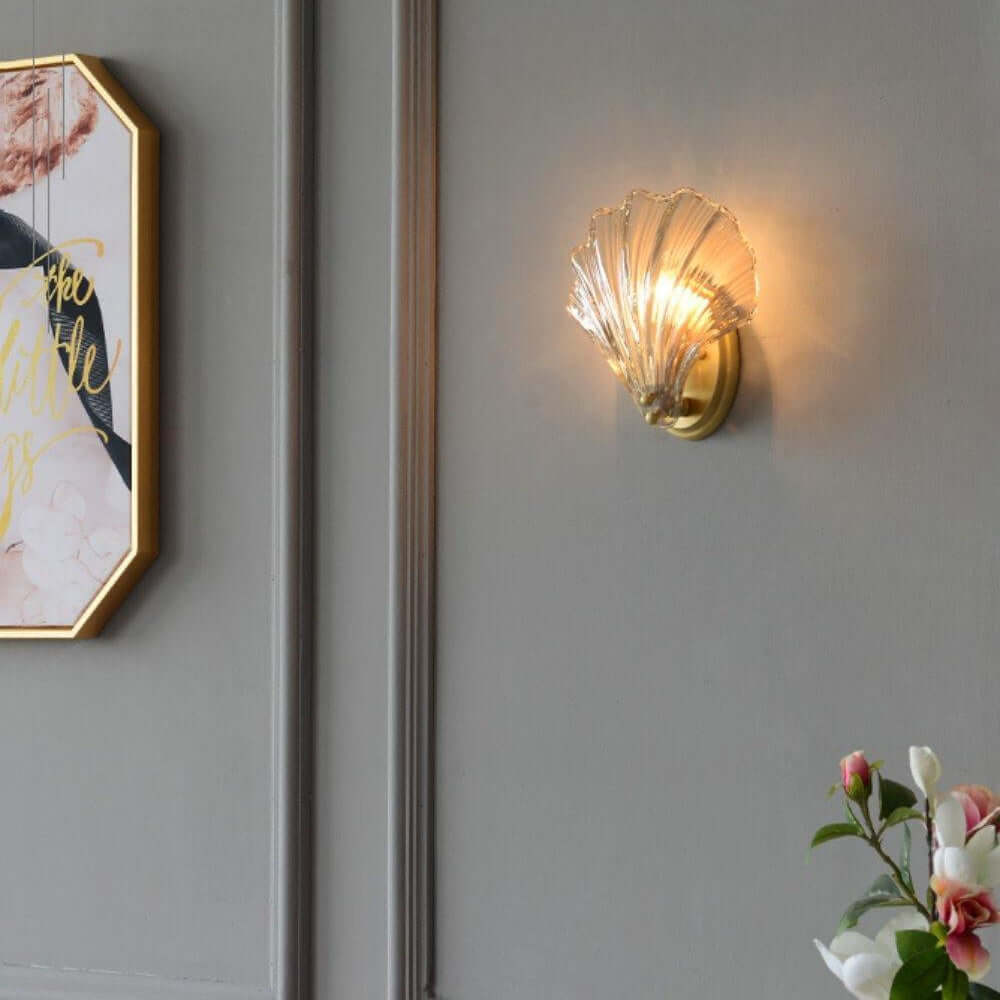Muschel Wandleuchte aus Messing & Glas
