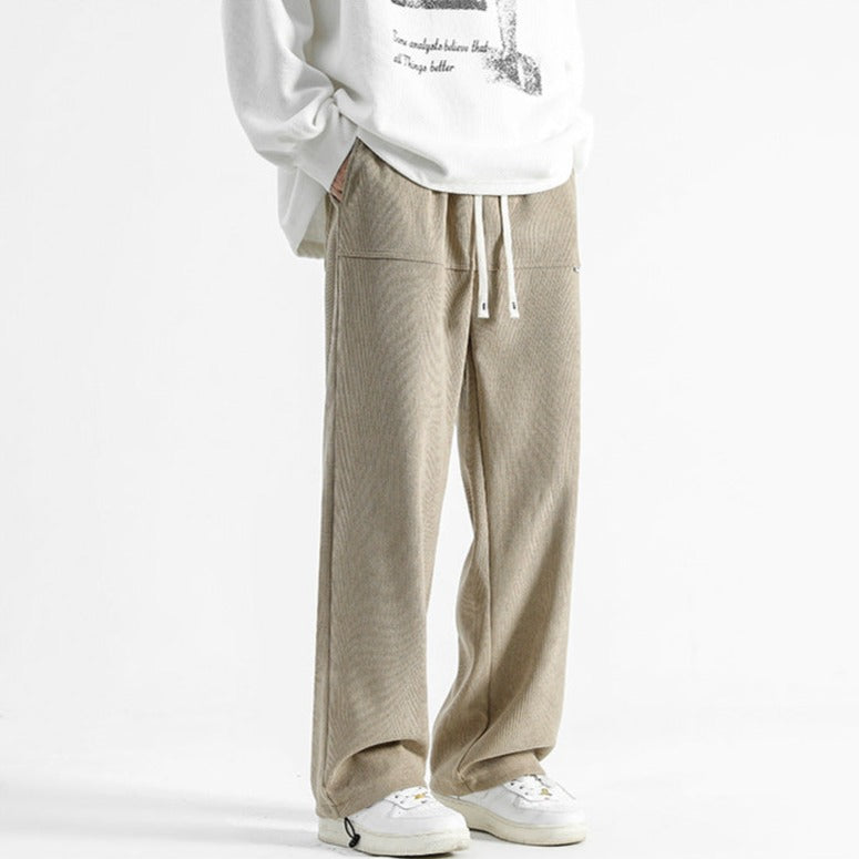 Coffee Men's versatile Relaxed Fit Pants, Malibu style with drawstring, casual and comfy.
