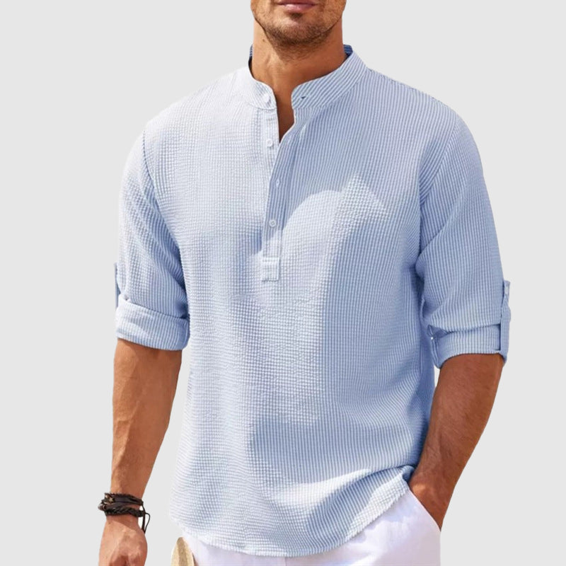 Men's casual henley shirt, lightweight & breathable for summer. Relaxed fit short sleeve top.