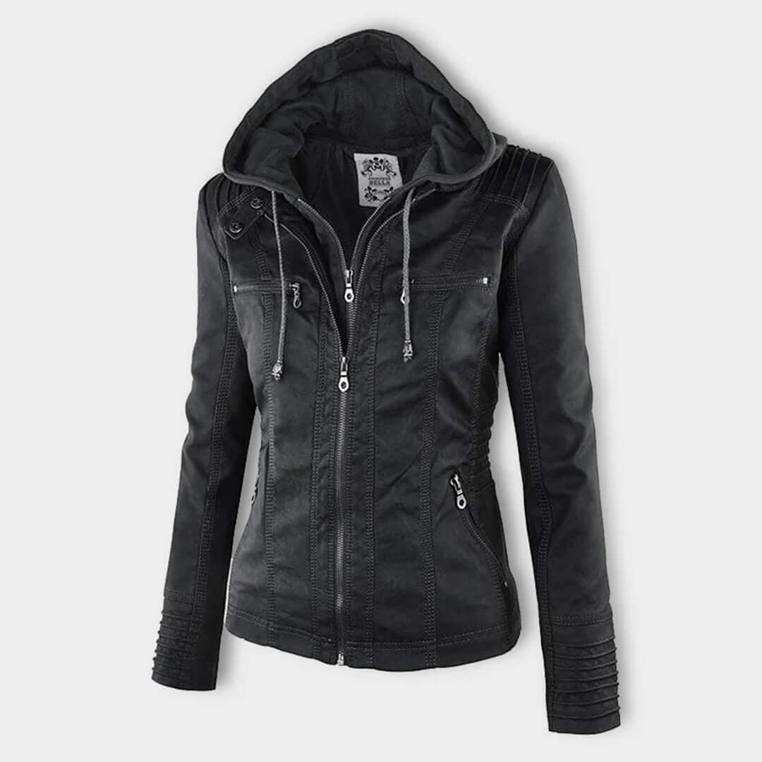 Lederjacke mit Kapuze für Damen
