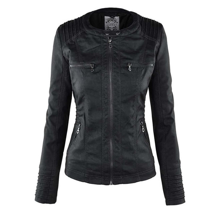 Stylische Damen-Lederjacke mit Kapuze