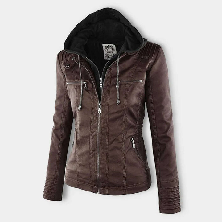 Lederjacke mit Kapuze für Damen