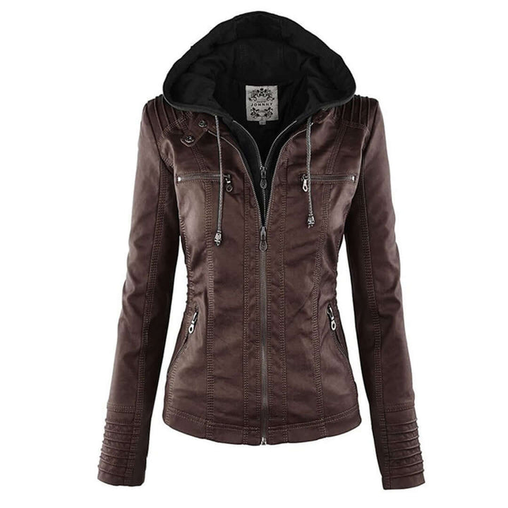Stylische Damen-Lederjacke mit Kapuze