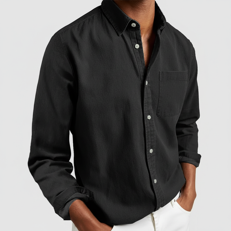 Smart men's casual long sleeve button-down shirt, offering a timeless and adaptable look for any occasion.