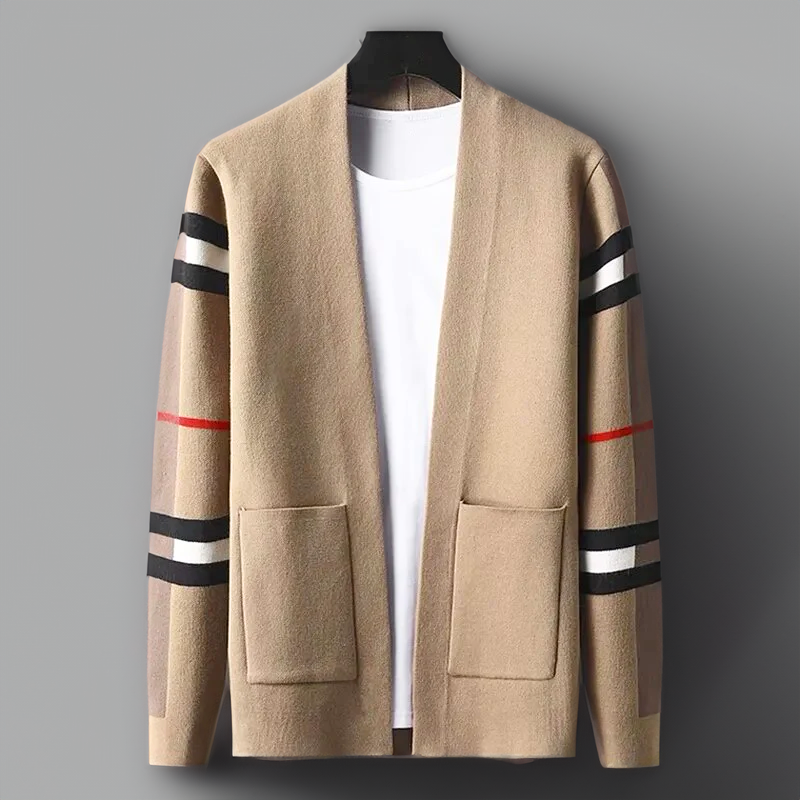 Sophisticated men's cardigan for versatile layering, suitable for both casual and formal occasions.