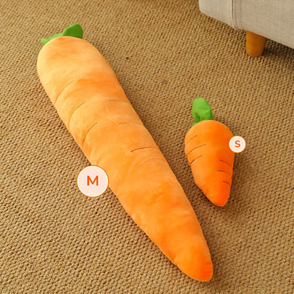 Interactive carrot plush dog toy, perfect for playtime. Features a built-in squeaker & crinkle texture for engaging fun.