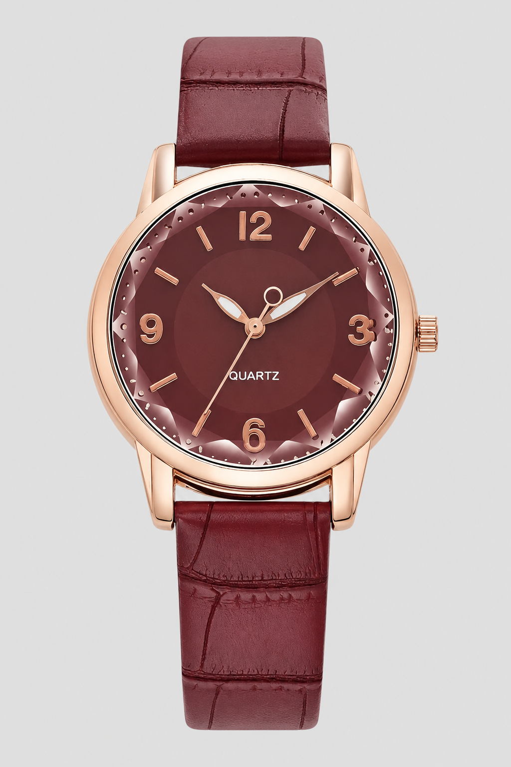 Classic women's quartz watch with a chic embossed strap, an essential elegant accessory for her.