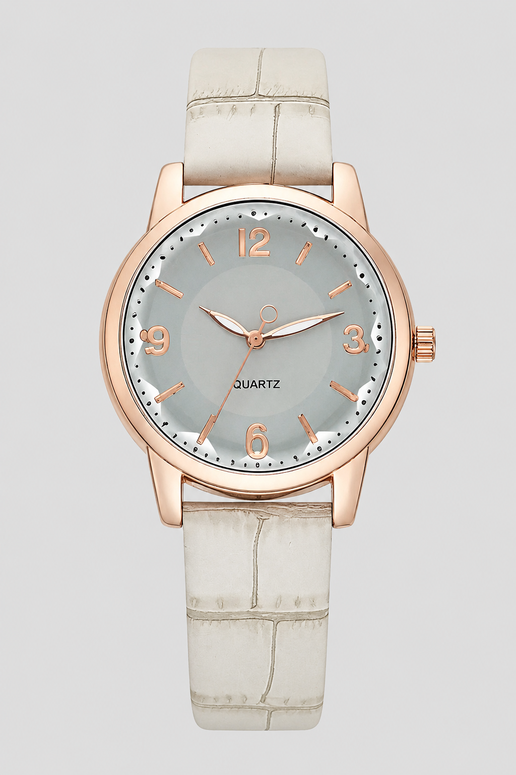 Minimalist women's dress watch with an elegant embossed strap, a timeless and classic fashion gift.