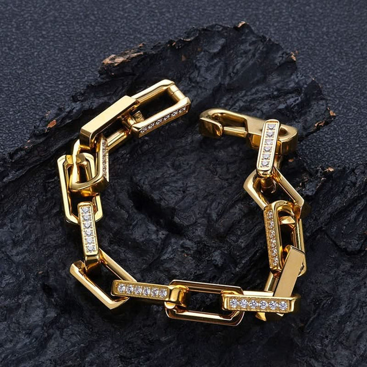 Fashionable men's Orion chainlink bracelet, a luxury accessory featuring durable stainless steel and zirconia.