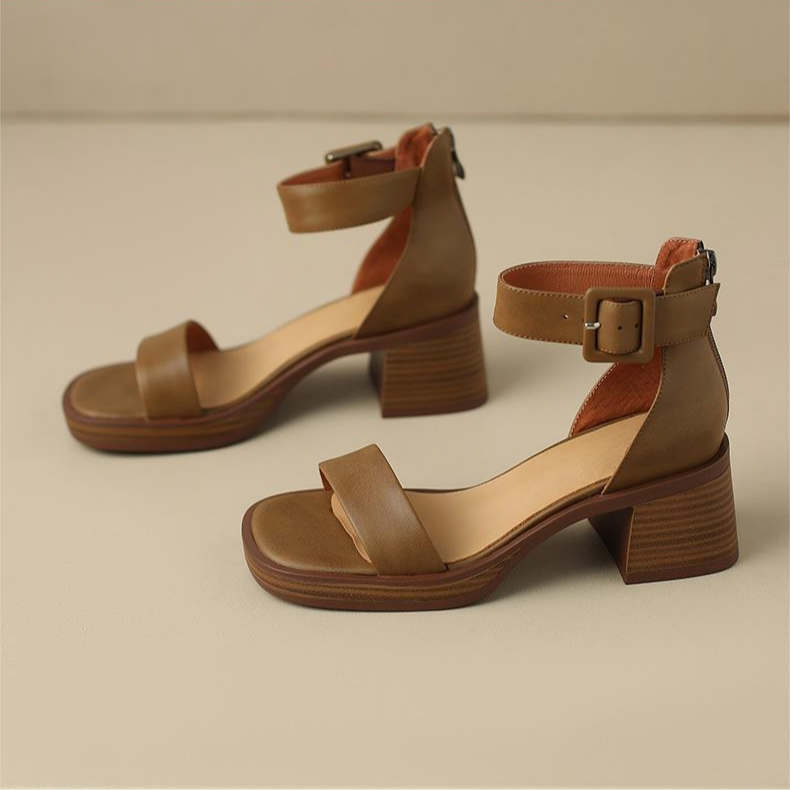 Stylish women's elegant strap block heels. Comfortable anklestrap sandals for versatile dressy wear.