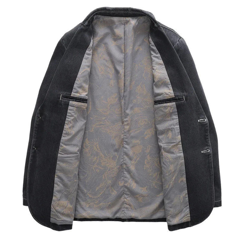 Classic men's dark wash trucker jacket, an iconic outerwear staple for stylish everyday fashion.