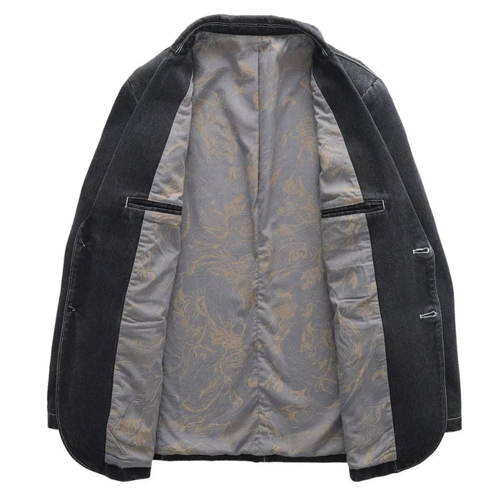 Classic men's dark wash trucker jacket, an iconic outerwear staple for stylish everyday fashion.