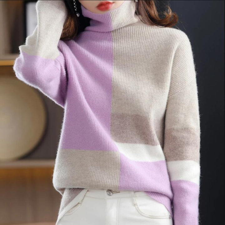 Cozy women's turtleneck knitwear sweater. Warm long-sleeve style for comfortable fall & winter fashion.