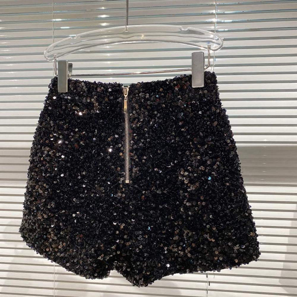 Women's dazzling bling shorts, offering a fashionable edge for summer casual wear or glamorous party outfits.