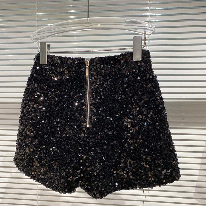 Women's dazzling bling shorts, offering a fashionable edge for summer casual wear or glamorous party outfits.