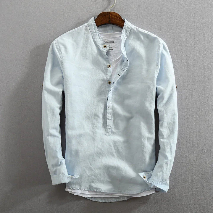 Versatile men's classic button-up shirt, a lightweight and comfortable top suitable for smart casual spring outfits.