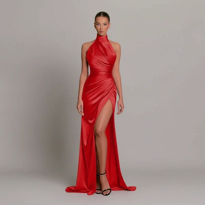 Sophisticated women's bodycon maxi dress, halter neckline, and a trendy slit for an elegant appearance.