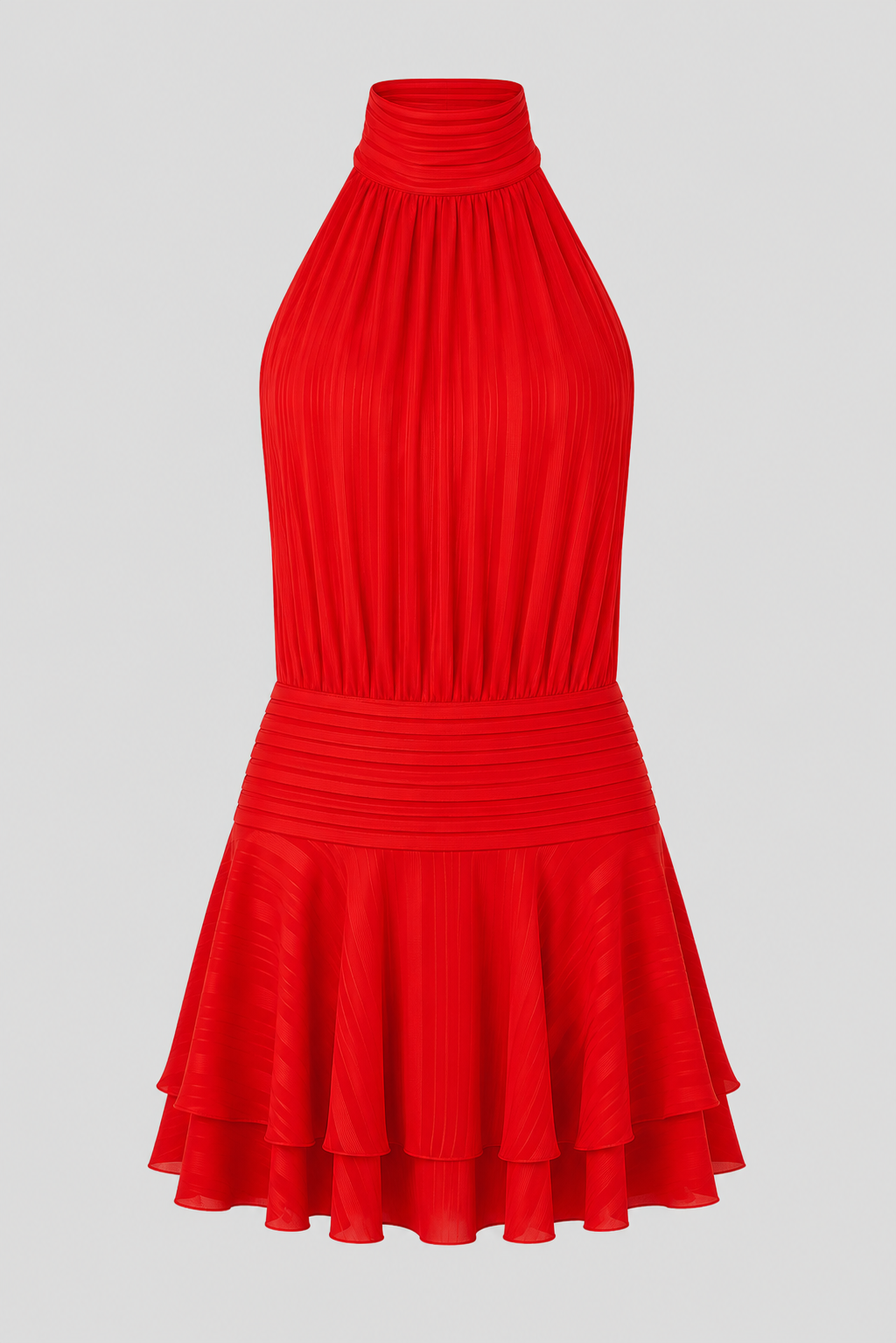 Women's high-neck halter mini dress in a sleek design, perfect for summer evening parties.