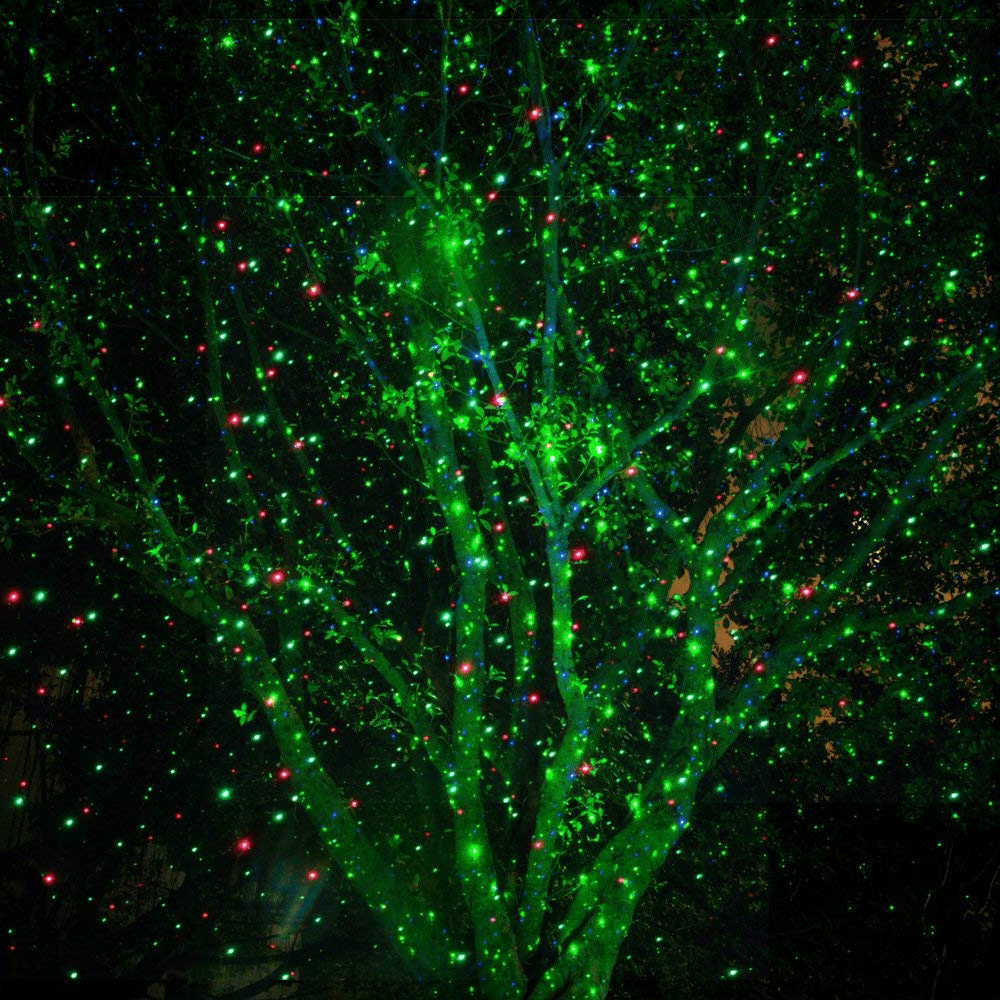 Dynamic outdoor laser light projector creating a vibrant, dazzling display for parties and events.