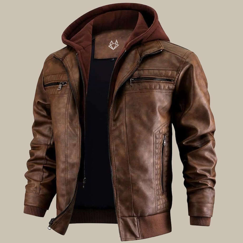 Premium Lederjacke mit Kapuze für Herren