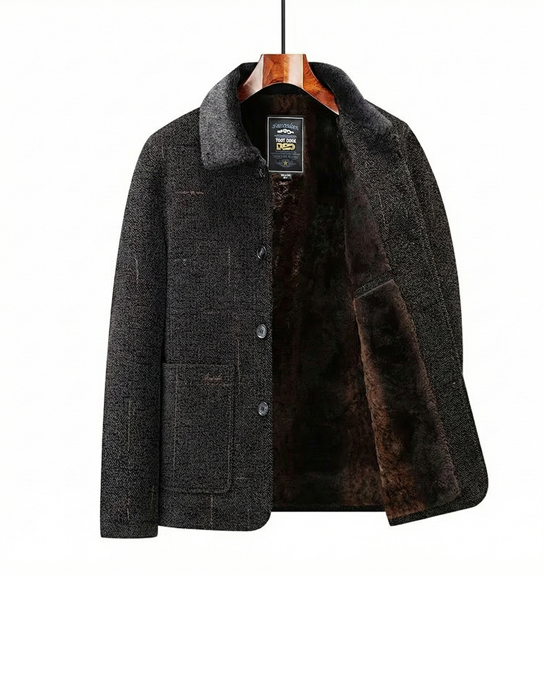 Men's tailored warm winter jacket with stand collar & button front. Perfect for elegant smart casual fall fashion.